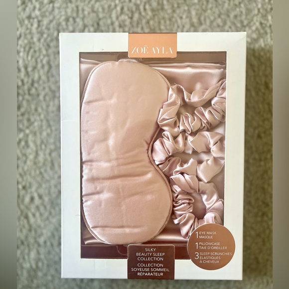 ZOË AYLA PINK Silky Beauty Sleep Set Pillowcase, Eye Mask, & 3 Scrunchies BNIB - Picture 5 of 8